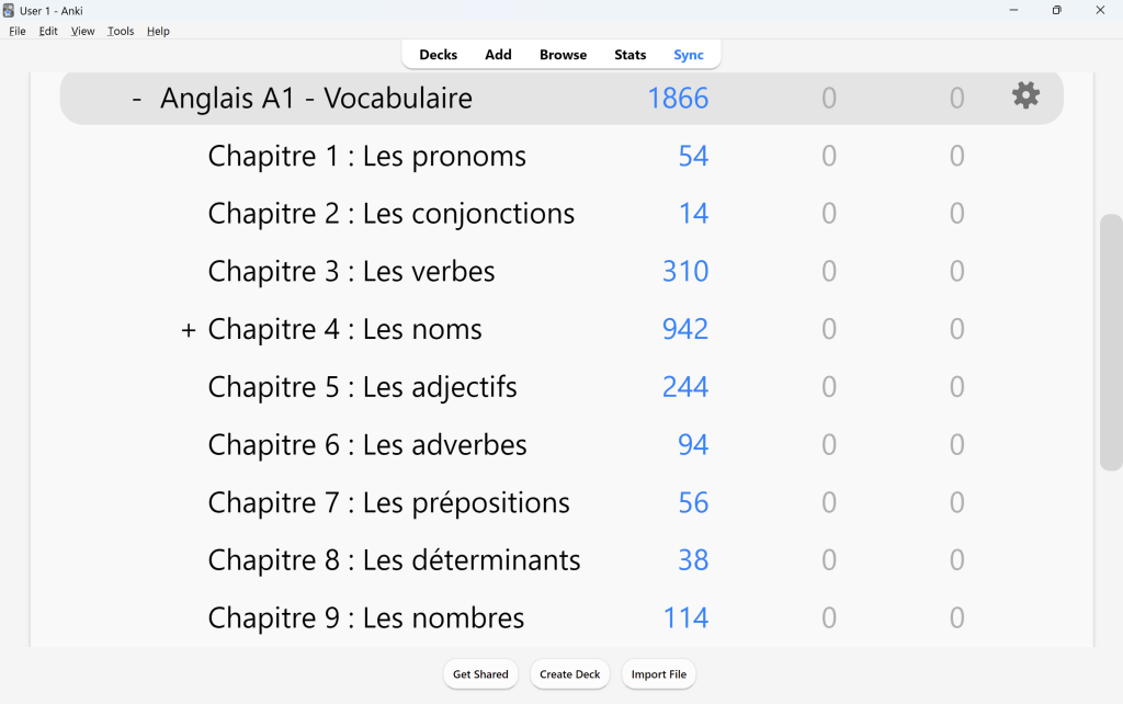 Anglais A1 Vocabulaire Anki