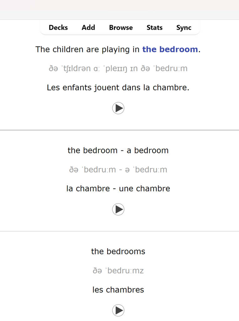 Anglais Vocabulary Card 1 Back
